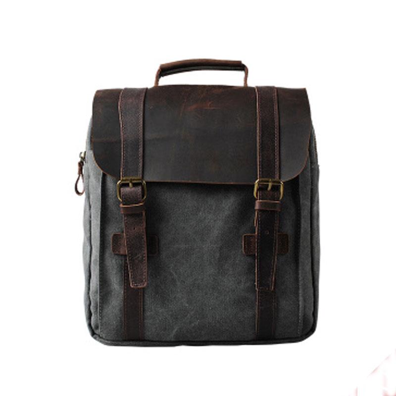 Cool Mens Canvas Leather Travel Backpack Canvas Backpack Canvas School Bag for Men