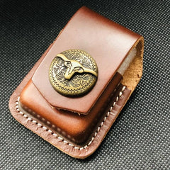 Brown Handmade Leather Mens OX Zippo Lighter Holders Lighter Case For Men