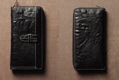 Leather Mens Cool Long Leather Wallet Phone Zipper Clutch Wristlet Wallets for Men