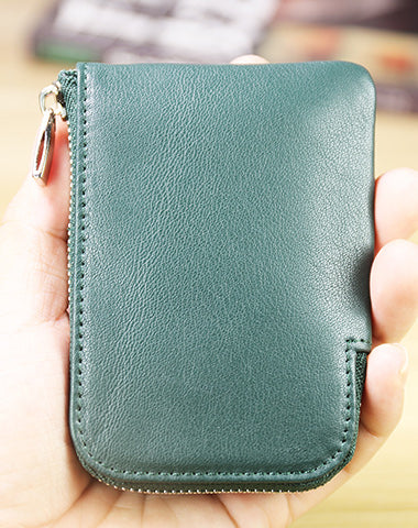 Women Leather Mini Zip Wallet Green Billfold Slim Coin Wallets Small Zip Change Wallet For Women