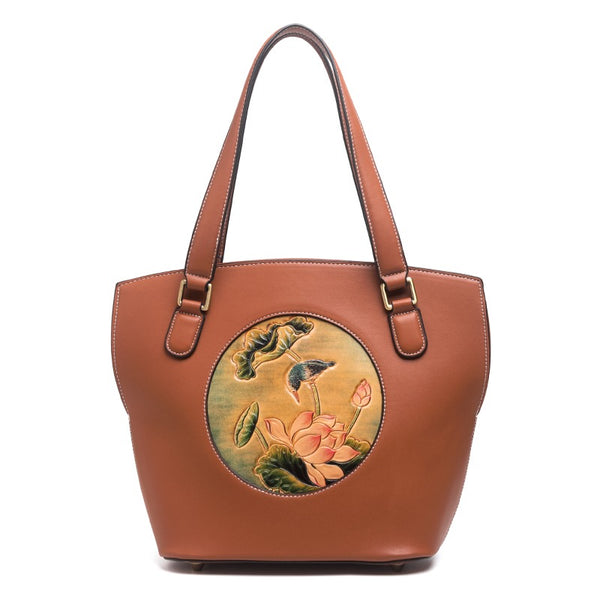 Handmade Womens Brown Leather Tote Handbag Purse - Back View