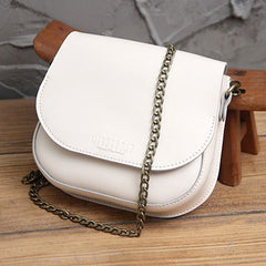 Cute White LEATHER Flip Chain Side Bag Handmade WOMEN Saddle Phone Crossbody BAG Purse FOR WOMEN