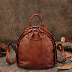 Classic Coffee Leather Small Rucksack Womens Compact Leather Backpack Ladies Backpack Purse