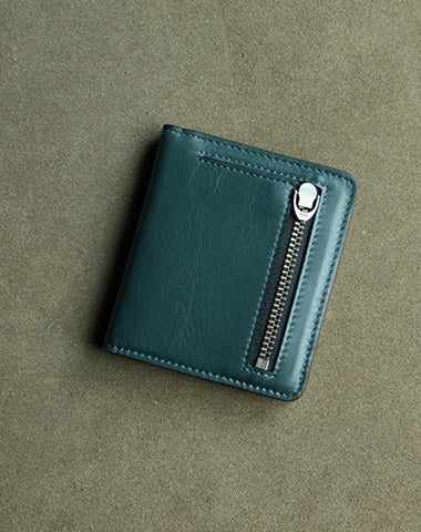 Cute Women Green Leather Small Bifold Wallet Billfold Wallet with Coin Pocket For Women