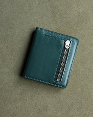 Cute Women Green Leather Small Bifold Wallet Billfold Wallet with Coin Pocket For Women