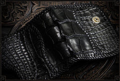 Handmade Leather Small Tooled Mens billfold Wallets Cool Chain Wallet Biker Wallet for Men