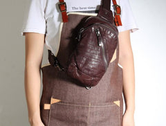 Handmade Genuine Leather Mens Cool Chest Bag Sling Bag Crossbody Bag Travel Bag Hiking Bag for men