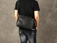 Cool Black Leather Mens Messenger Bag Work Bag Business Bag for men