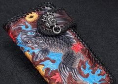 Handmade Leather Carp Mens Chain Biker Wallet Cool Leather Wallet With Chain Wallets for Men