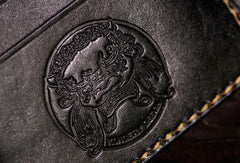 Handmade leather tooled fish carp wallet clutch black billfold wallet brown leather men - EverHandmade