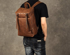 Genuine Leather Mens Cool Backpack Large Black Fashion Travel Backpack for men