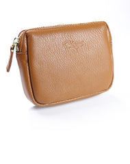 Cute Women Tan Leather Mini Zip Billfold Wallet Coin Wallet Small Zip Change Wallets For Women