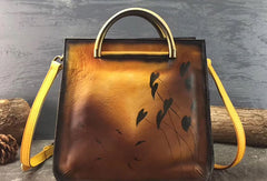 Genuine Leather Handbag Paiting Art Vintage Bag Crossbody Bag Shoulder Bag Purse For Women - EverHandmade