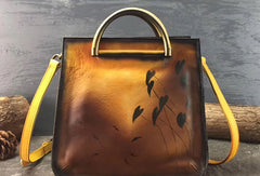 Genuine Leather Handbag Paiting Art Vintage Bag Crossbody Bag Shoulder Bag Purse For Women