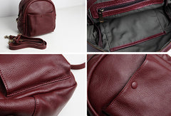 Genuine Leather Cute Backpack Bag Shoulder Bag Red Black Women Leather Purse