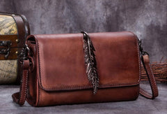 Genuine Leather Handbag Vintage Feather Bag Crossbody Bag Shoulder Bag Purse For Women