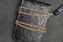 Handmade phone leather shoulder purse bag wallet flowral leather billfold wallet for men women - EverHandmade