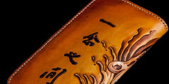 Handmade Mens Long Leather Wallet Cool Buddha&Demon Tooled Wallet Long Zipper Wallets for Men