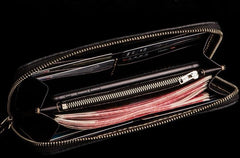Handmade Leather Acalanatha Mens Tooled Chain Biker Wallet Cool Leather Wallet Long Clutch Wallets for Men