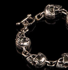 Silver Brass Stainless Steel Biker Trucker Skull Heavy Gothic Skulls Men Bracelet Biker Jewelry