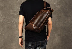 Leather Cool Mens Chest Bag Sling Bag Sling Crossbody Bag for men