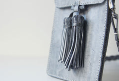 Handmade leather gray purse phone bag shoulder bag cossbody bag purse women - EverHandmade