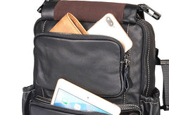 Genuine Leather Mens Cool Backpack Large Black Travel Bag Hiking Bag For Men