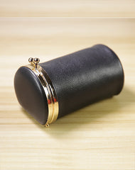 Vintage Women Black Leather Cup Coin Wallet Frame Clasp Coin Pouch Change Wallet For Women