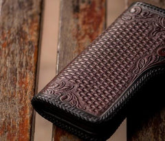 Handmade Leather Eagle Tooled Mens Chain Biker Wallet Cool Leather Wallet With Chain Wallets for Men