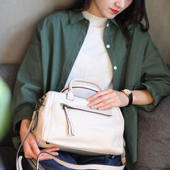 White Leather Handbags Women's Boston Leather Handbags Shoulder Crossbody Bags Purse - Annie Jewel