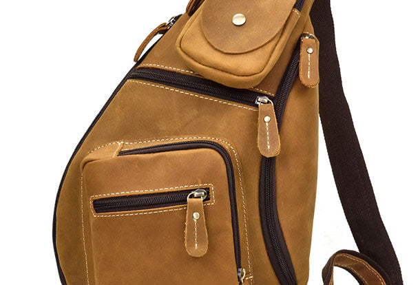 Genuine Leather Cool Chest Bag CrossBody Sling Bag Travel Bag Hiking Bag For Men