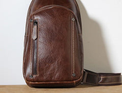 Brown Leather Mens Cool Sling Backpack Chest Bag Sling Bag Crossbody Pack for men