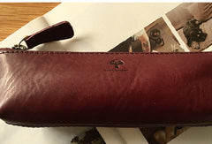 Genuine Leather Cute Pen Pencil Makeup Holder Case Pouch For Women Girl