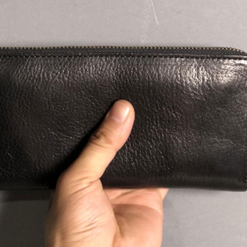 Genuine Leather Mens Cool Long Leather Phone Wallet Zipper Clutch Wallet for Men