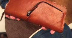 Genuine Leather Mens Cool Long Leather Phone Wallet Zipper Clutch Wristlet Wallet for Men