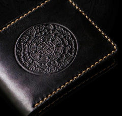 Handmade Leather Tibetan Mens Small Wallet Cool Leather Wallet billfold Wallet for Men