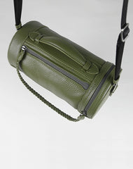 Cute Womens Green Leather Bucket Shoulder Purse Barrel Crossbody Bag Purse for Ladies