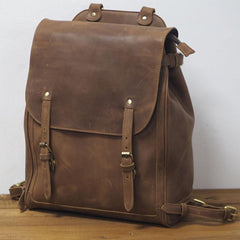 Vintage Mens Leather 15inch Laptop Backpack Leather School Backpack Travel Backpack for Men