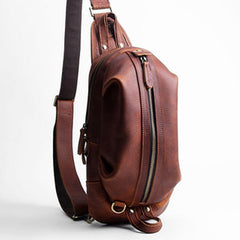Cool Leather Mens Sling Bag Shoulder Sling Bag Chest Bag for men