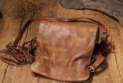 Vintage Womens Leather shoulder bag leather crossbody bag purse with tassels