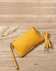 Yellow Leather Wristlet Wallet Womens Small Minimalist Shoulder Purse Zip Crossbody Purse Slim Shoulder Bag for Women