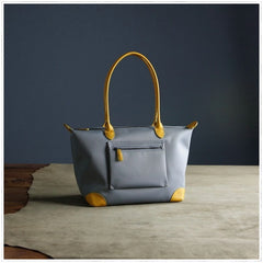 Womens Light Gray Nylon Shoulder Tote Medium Light Gray&Yellow Nylon Handbag Purse for Ladies