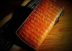 Handmade Leather Mens Tibetan Chain Biker Wallets Cool Leather Wallet Long Clutch Wallets for Men