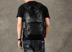 Leather Black Mens Cool Backpack Large Travel Backpack Hiking Backpack for men