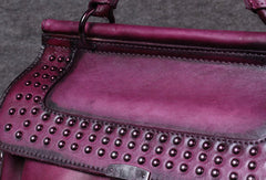 Vintage Leather Handbag Purse Rivet Shoulder Bag Purse For Women - EverHandmade