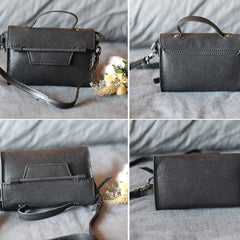 Black Leather Satchel Handbags Zip Shoulder Bag - Annie Jewel