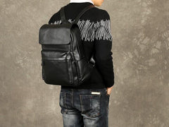 Genuine Leather Mens Cool Backpack Large Black Travel Backpack Hiking Backpack for men