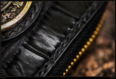 Handmade Leather Crocodile Skin Tooled Mens billfold Wallet Cool Chain Wallet Biker Wallet for Men