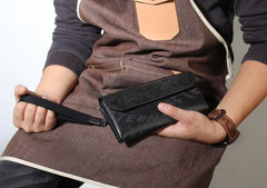 Handmade Leather Mens Clutch Cool Slim Wallet Zipper Clutch Wristlet Wallet for Men
