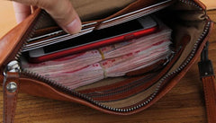 Handmade Genuine Leather Mens Clutch Cool Slim Wallet Zipper Clutch Wristlet Wallet for Men